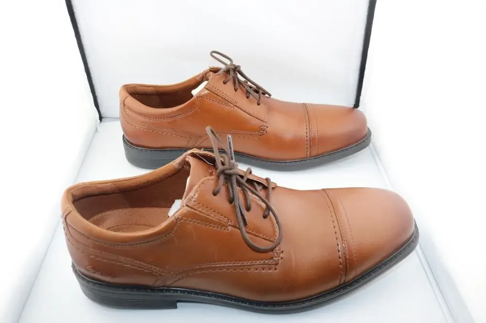 Clark's Dresslite Cap Oxford Dress Shoes Lightweight Tan Leather Men's Size 8.5W